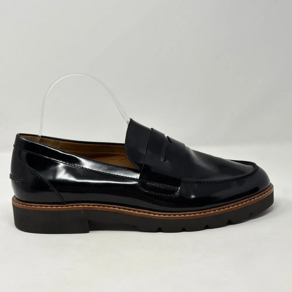 Coach Penny Loafers Womens 10 Black Leather Lug Sole AUTH Made In Spain